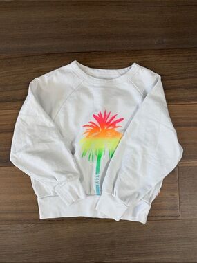 Ao76 Kids White Crewneck Sweatshirt with Neon Palm Tree Graphic